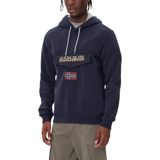 Napapijri Men's Blue Sweatshirt with Print - Long-Sleeved Cotton Hoodie