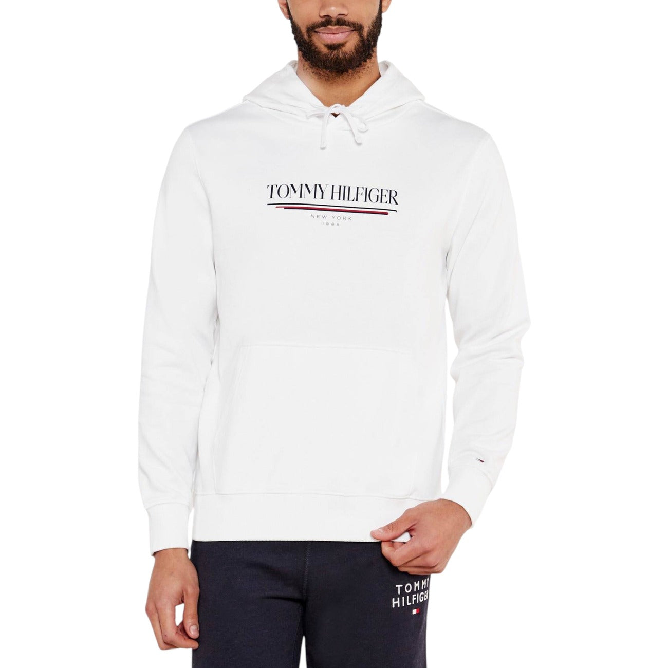 Tommy Hilfiger Men's Black Hoodie - Organic Cotton Long Sleeve Hoodie with Print