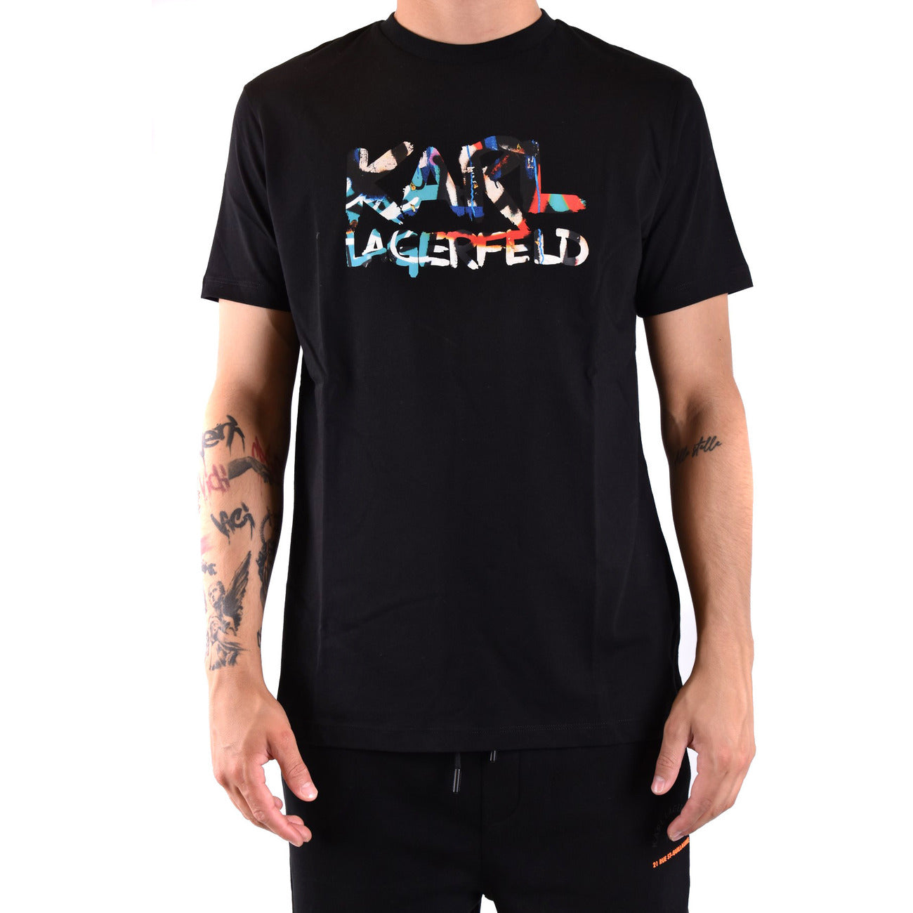 Karl Lagerfeld T-Shirt Uomo Nera con Stampa Maniche Corte - T-Shirt Cotone Scollo Tondo