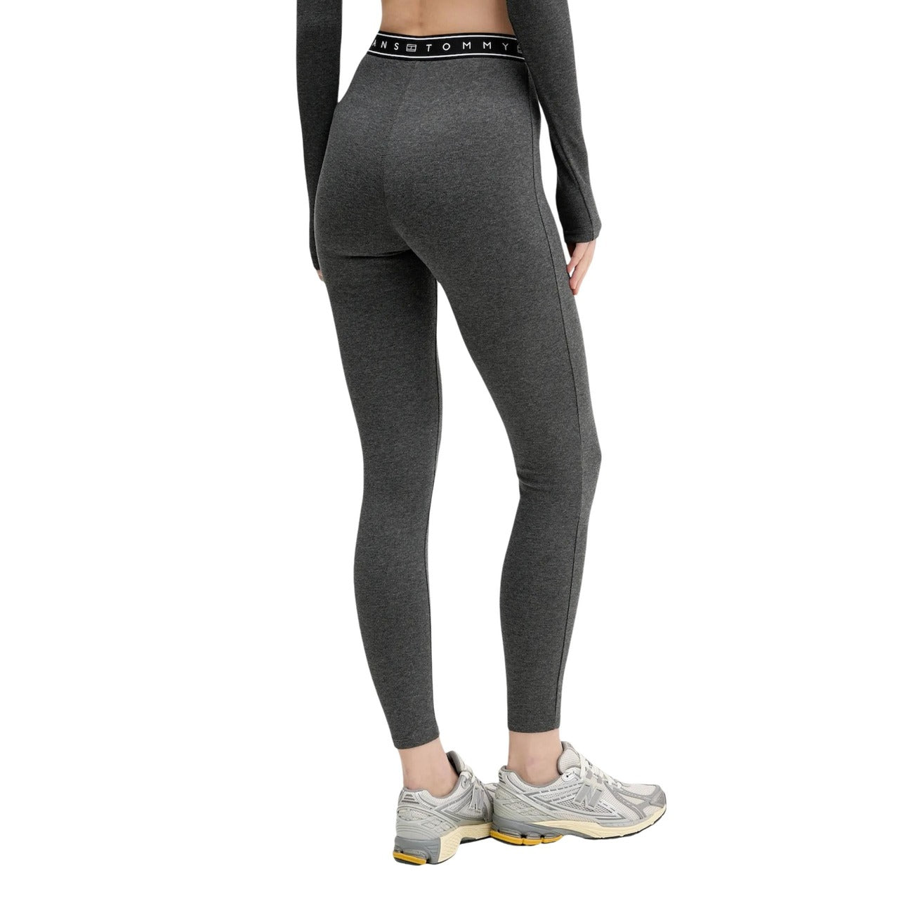 Leggings Tommy Hilfiger Jeans donna grigi vita alta - vista posteriore indossata da modello
