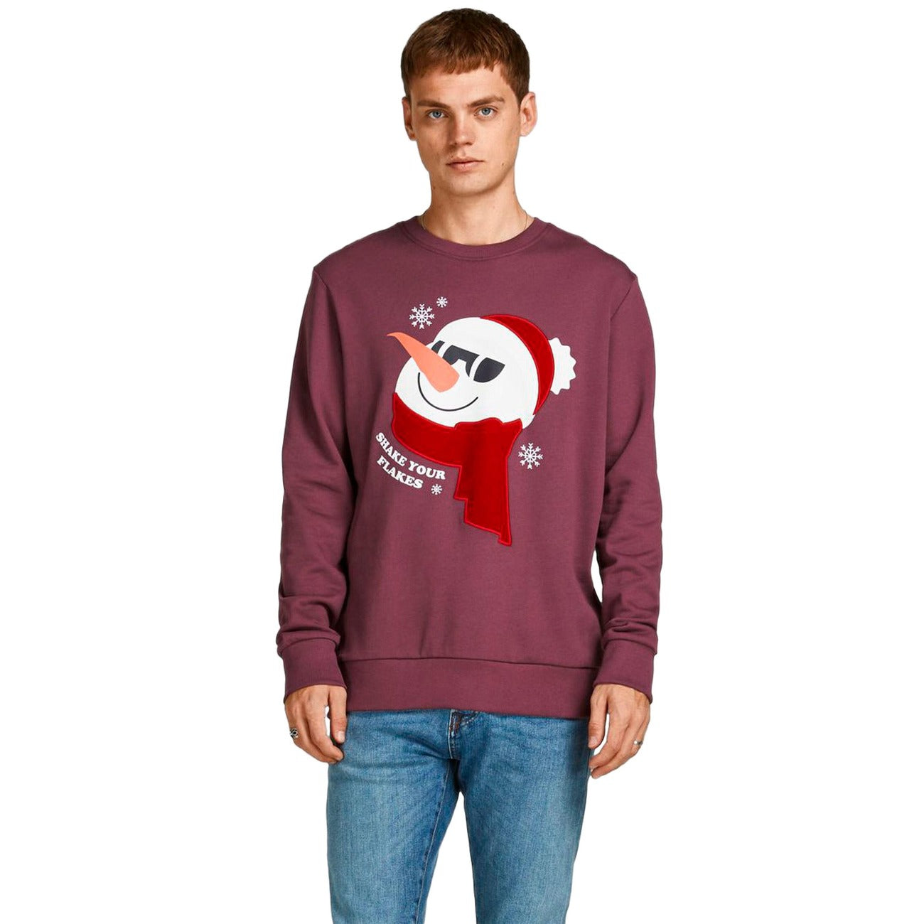 Jack & Jones Felpa Uomo Bordeaux con Stampa Maniche Lunghe Scollo Tondo in Cotone 100% Autunno/Inverno 12198358