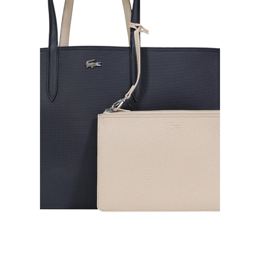 Lacoste Borsa tote double face con pochette ANNA nera in pelle Donna - vista frontale con pochette dettaglio logo 