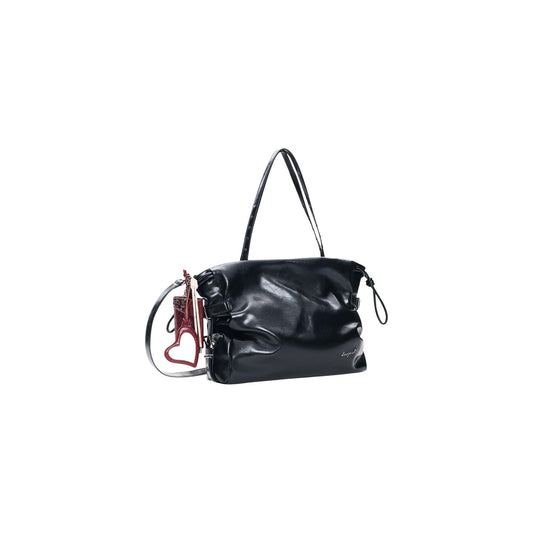 Borsa shopping Desigual donna nera modello BAG_GALAXY LIFTA 2.0. Borsa a mano grande e capiente in ecopelle nera lucida con doppi manici, tracolla rimovibile, tasca interna con cerniera e ciondolo portachiavi, borsa tote casual ed elegante per l'ufficio e il giorno.