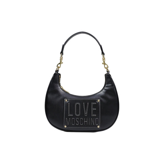 Borsa Love Moschino donna nera spalla modello JC4068PP1. Borsetta hobo piccola nera con manico singolo robusto, logo metallico dorato lucido in rilievo sul davanti e chiusura con cerniera, stile casual chic ed elegante da giorno o sera.