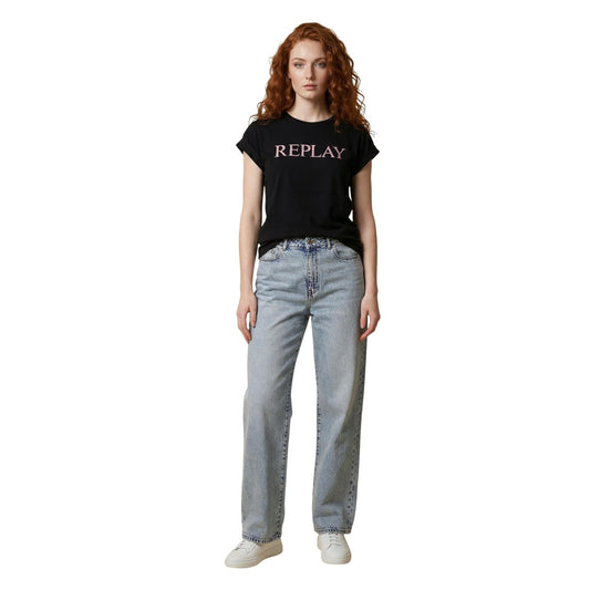 Replay T-shirt Donna Nera; 100% cotone, stampa logo frontale, manica corta. Qualità premium e stile intramontabile. Vista frontale figura intera 