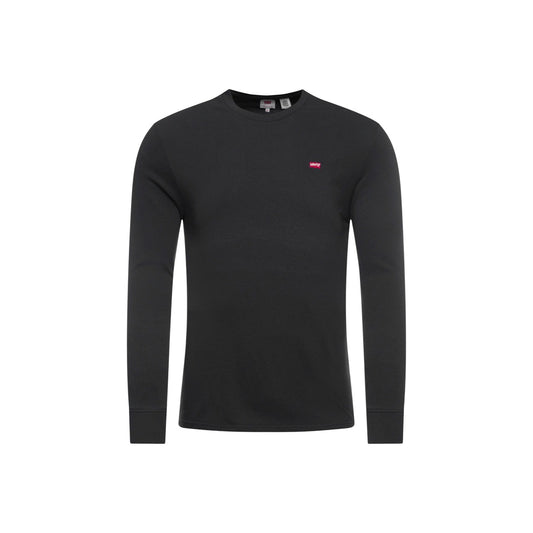 T-shirt Manica Lunga Nero Uomo Levi's; Tessuto 100% cotone leggero con scollo a girocollo tondo. Modello basic a tinta unita, stile casual essentials per l'autunno e l'inverno. Frontale stesa 