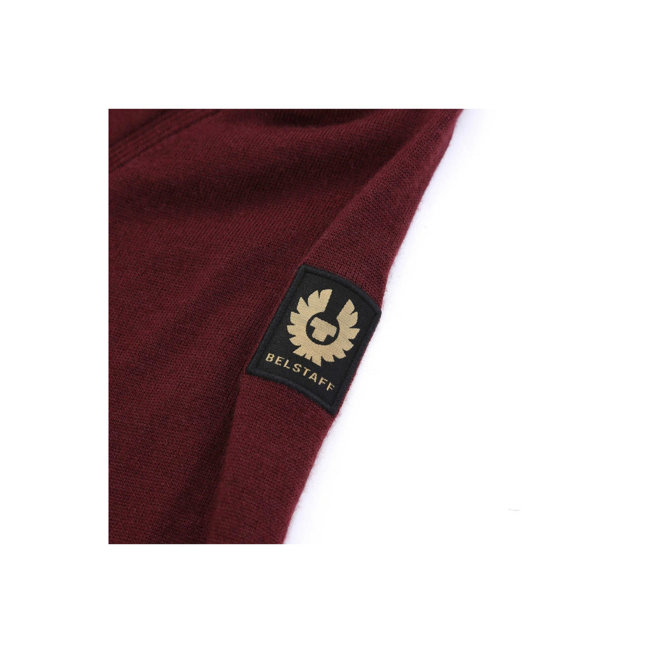 Maglione Uomo Belstaff Bordeaux con Scollo Tondo 100% Poliestere vista dettaglio logo manica 