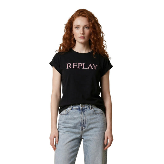 Replay T-shirt Donna Nera; 100% cotone, stampa logo frontale, manica corta. Qualità premium e stile intramontabile. Vista frontale 