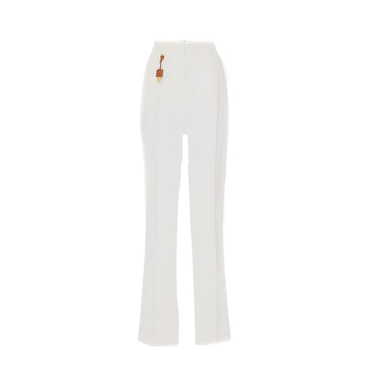 Elisabetta Franchi Pantaloni Donna Bianco Zip Bottone Gancio Tasche Anteriori Lino Viscosa Primavera Estate V_32377
