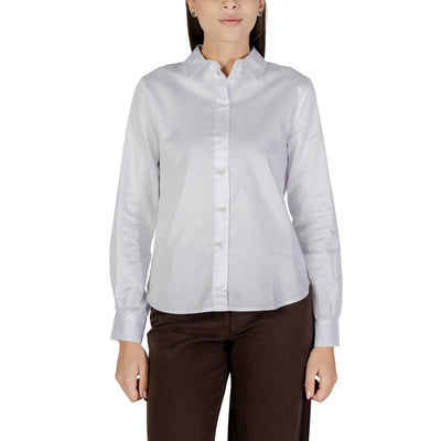 Jacqueline De Yong Camicia Donna Blu con Bottoni Maniche Lunghe Scollo Tondo Colletto Classico - Camicia Cotone