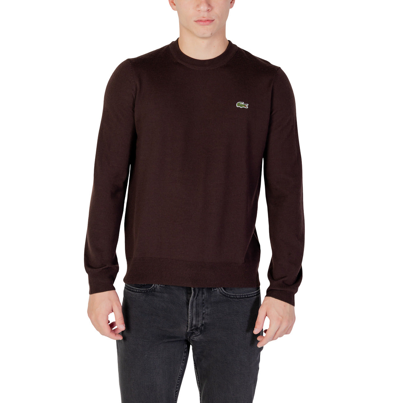 Lacoste Maglia Uomo Marrone Manica Lunga Scollo Tondo Lana Poliestere Autunno Inverno AH3225-00