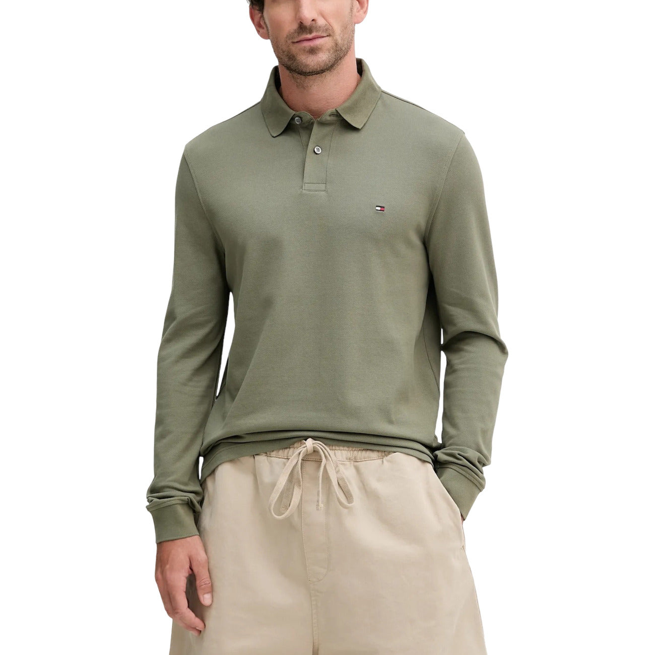 Tommy Hilfiger Polo Uomo Bianca Maniche Lunghe - Polo Cotone Organico Bottoni Colletto
