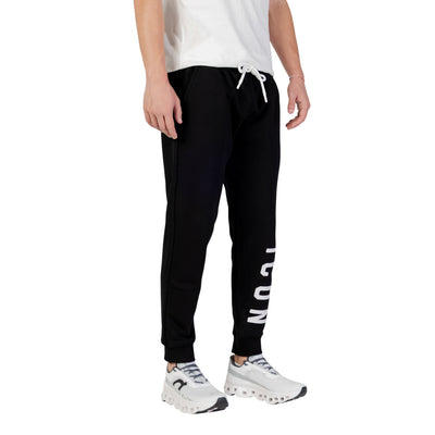 Icon Pantaloni Sportivi Uomo Neri con Stampa Tasche Anteriori - Pantaloni Cotone Poliestere