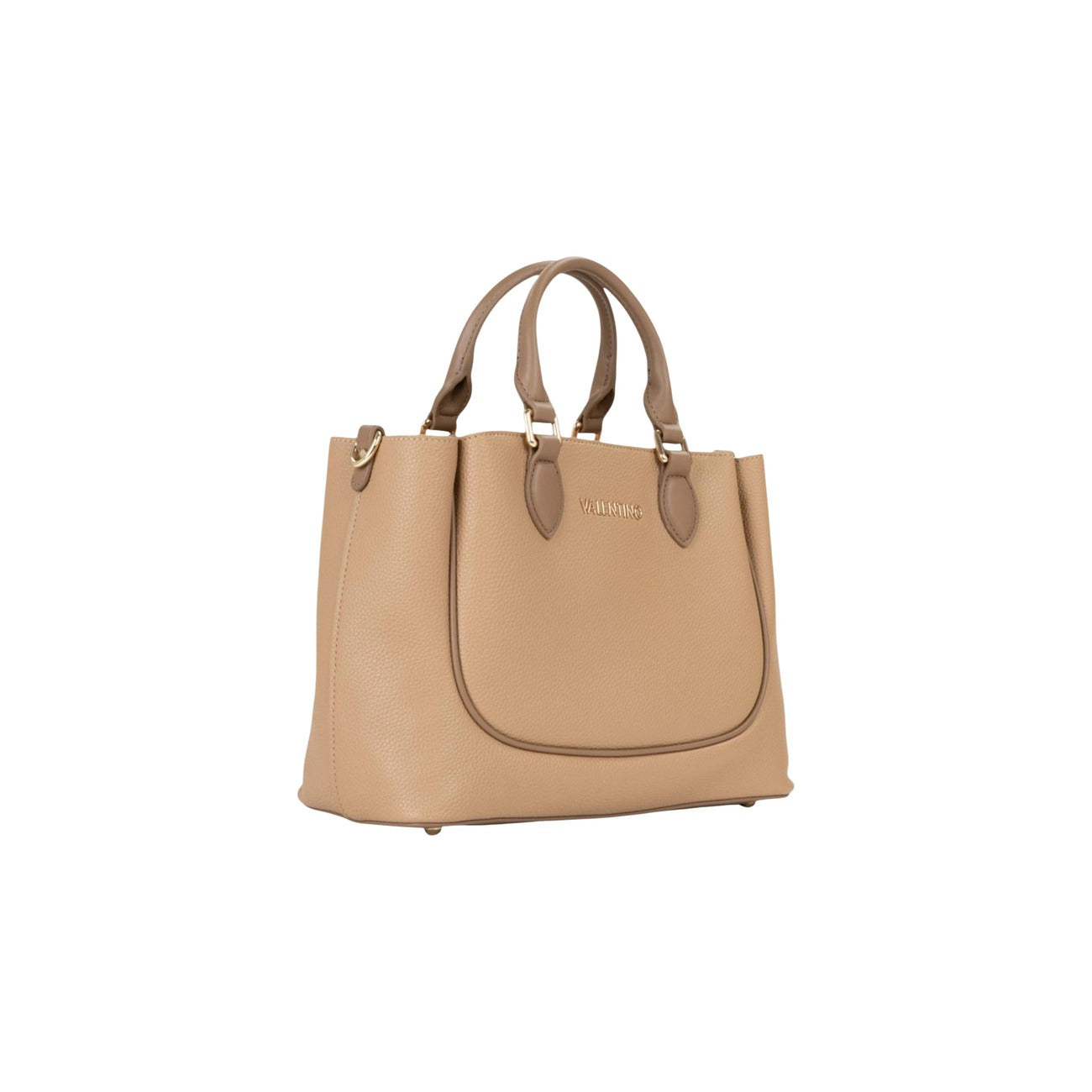 Valentino Bags Daphne RE Shopping Beige; 100% Poliuretano martellato. Doppi manici, tracolla regolabile, chiusura con cerniera. Dimensioni medie, stile 4 stagioni con logo dorato.