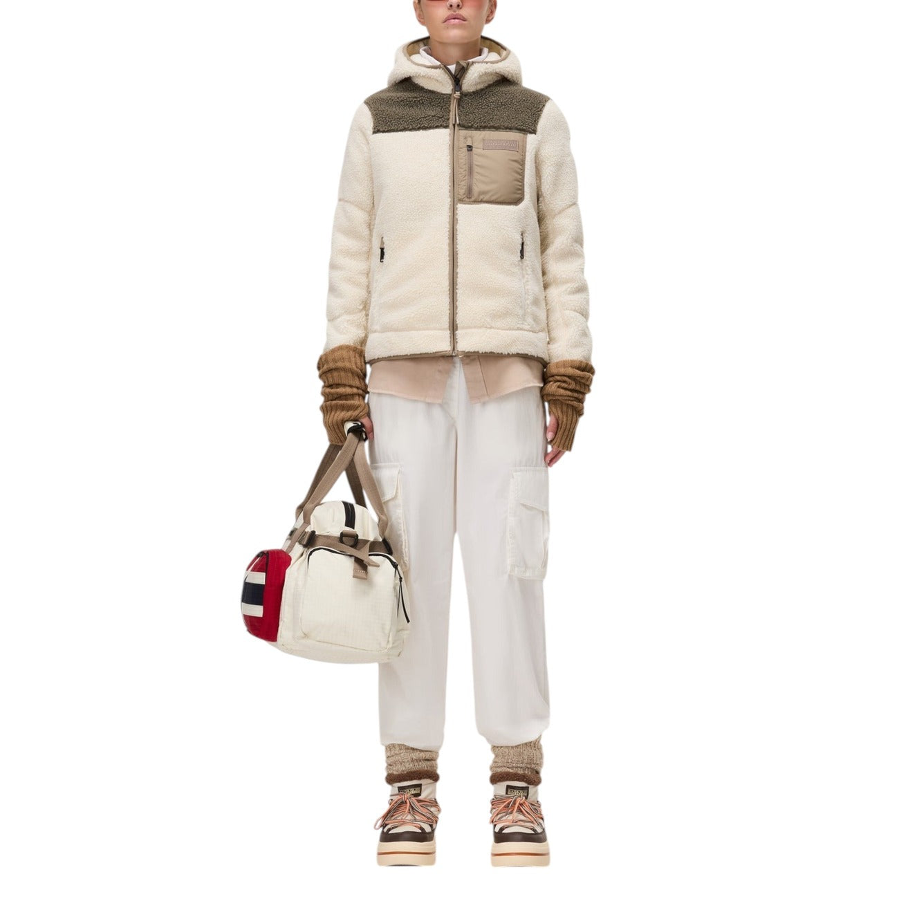 Napapijri Felpa Uomo Beige con Zip Cappuccio Scollo Alto Maniche Lunghe - Felpa Poliestere Tasche