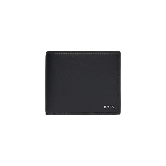 Portafoglio BOSS uomo nero sottile modello Jace 8cc. Portacarte compatto elegante in materiale riciclato nero con scomparti interni per 8 carte di credito e documenti, stile minimal, classico e formale.