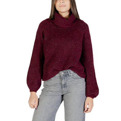 Only Maglione Donna Bordeaux Maniche Lunghe Scollo Alto - Maglione Poliestere Acrilico Lana