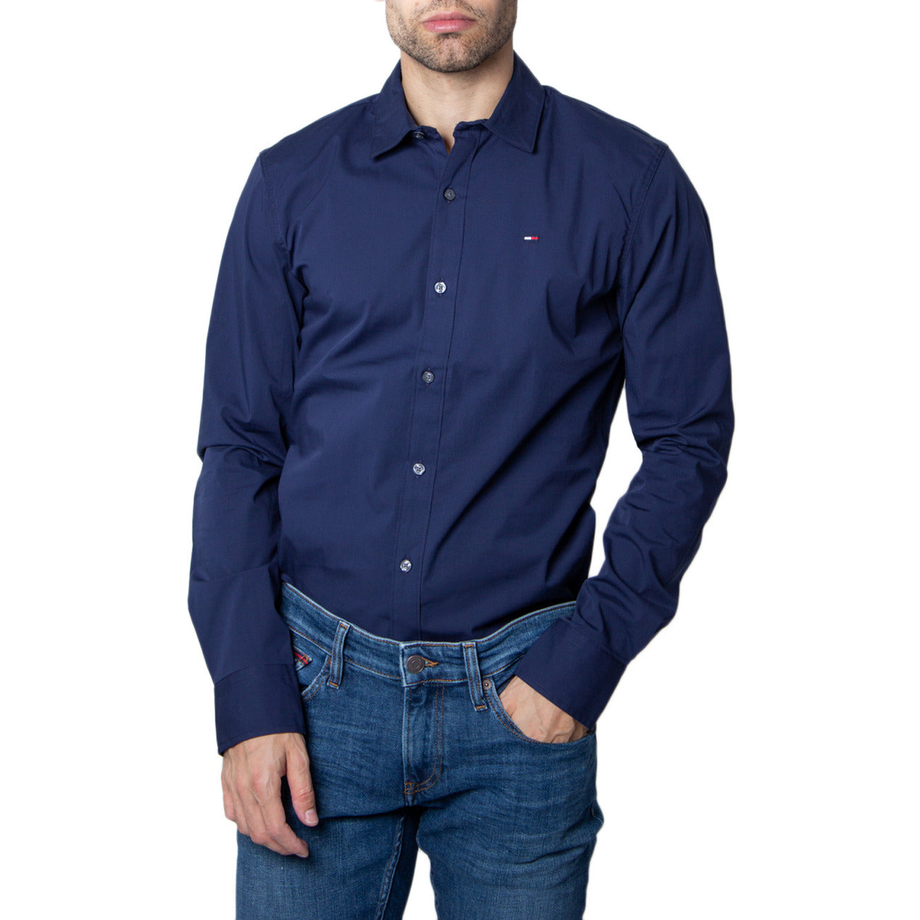 Tommy Hilfiger Camicia Uomo Bianco Monocromo Manica Lunga Bottoni Colletto Classico 97% Cotone 3% Elastan Autunno/Inverno DM0DM04405