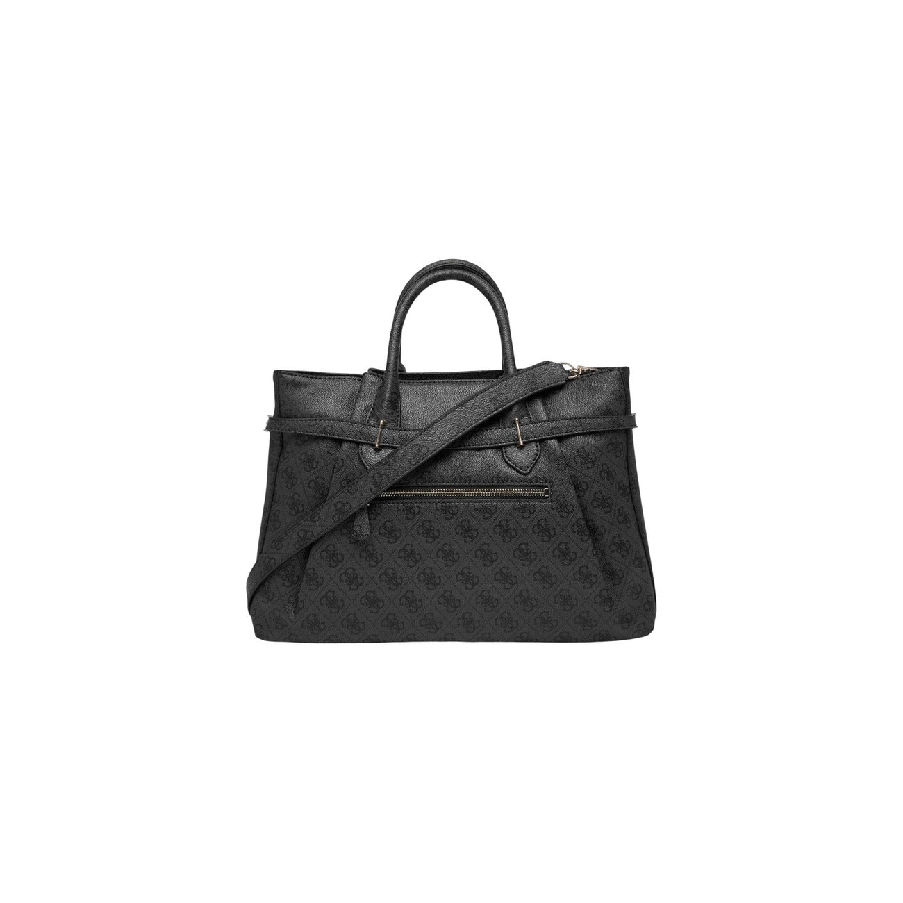Borsa Guess Yesba Girlfriend Satchel Grigia; 100% Poliuretano. Stampa logo 4G, dettagli gold, multitasche. Borsa a mano e tracolla donna dallo stile raffinato. Vista posteriore 