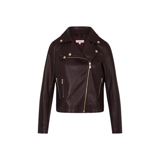 Giacca Morgan De Toi donna bordeaux 262-GEFF. Chiodo corto stile biker in ecopelle con doppia cerniera, tasche laterali con zip, bottone dorato e colletto a rever, giubbotto leggero mezza stagione.