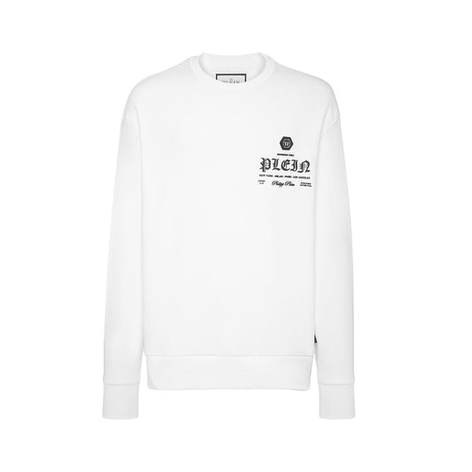 Philipp Plein Felpa Uomo Bianca con Stampa Maniche Lunghe Scollo Tondo in Cotone 100% Autunno/Inverno BO_1483