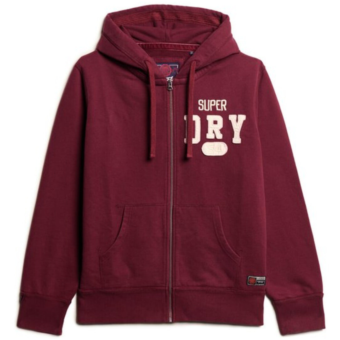 Superdry Felpa Uomo Bordeaux con Zip Cappuccio Stampa Maniche Lunghe Tasche Anteriori Effetto Consumato in Cotone 100% Autunno/Inverno M2014116A
