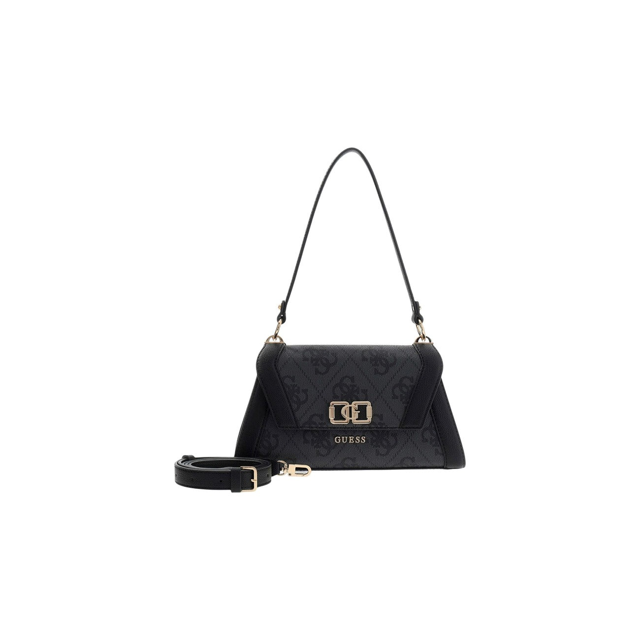 Borsa Guess donna nera con stampa a mano con tracolla 100% poliuretano - vista frontale
