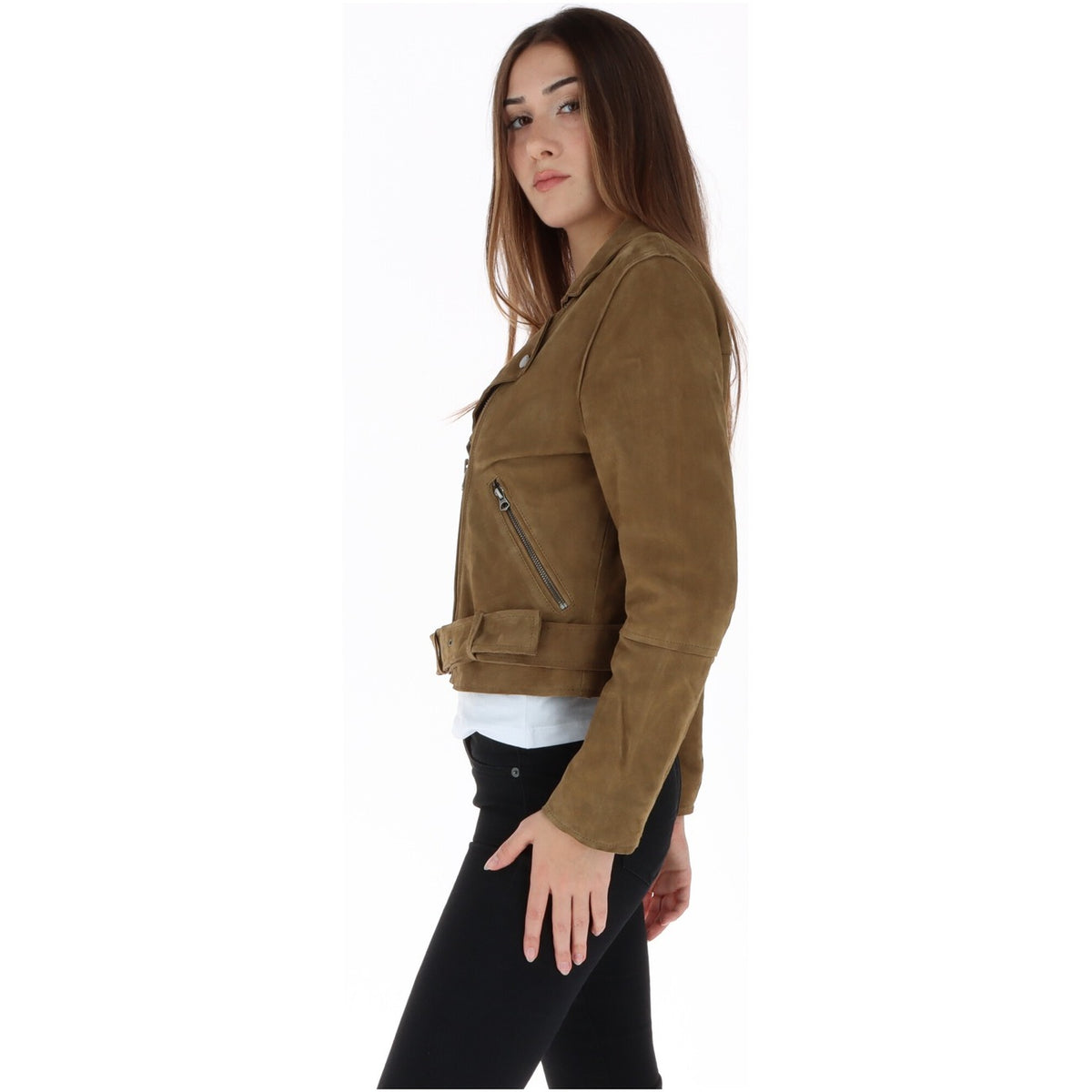Giacca biker camoscio donna Pepe Jeans – Chiodo in pelle scamosciata marrone PL4024531.