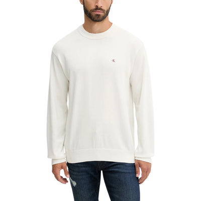 Calvin Klein Jeans Maglia Uomo Bianco Scollo Tondo Manica Lunga Cotone 100% Autunno Inverno LV04RC309G