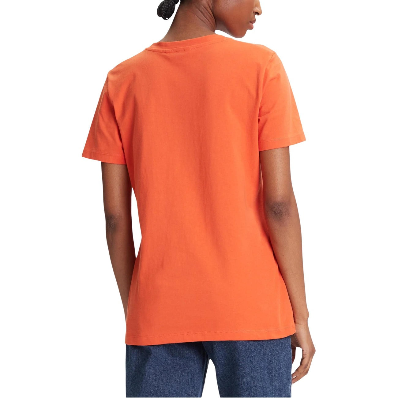 Tommy Hilfiger T-Shirt Donna Arancione Manica Corta Scollo Tondo Cotone Organico 100% WW0WW45746
