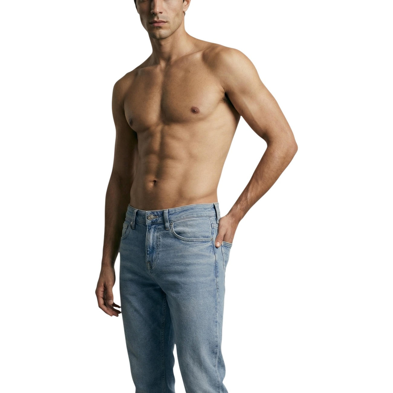 Jeans Guess uomo blu in cotone - frontale indossato da modello