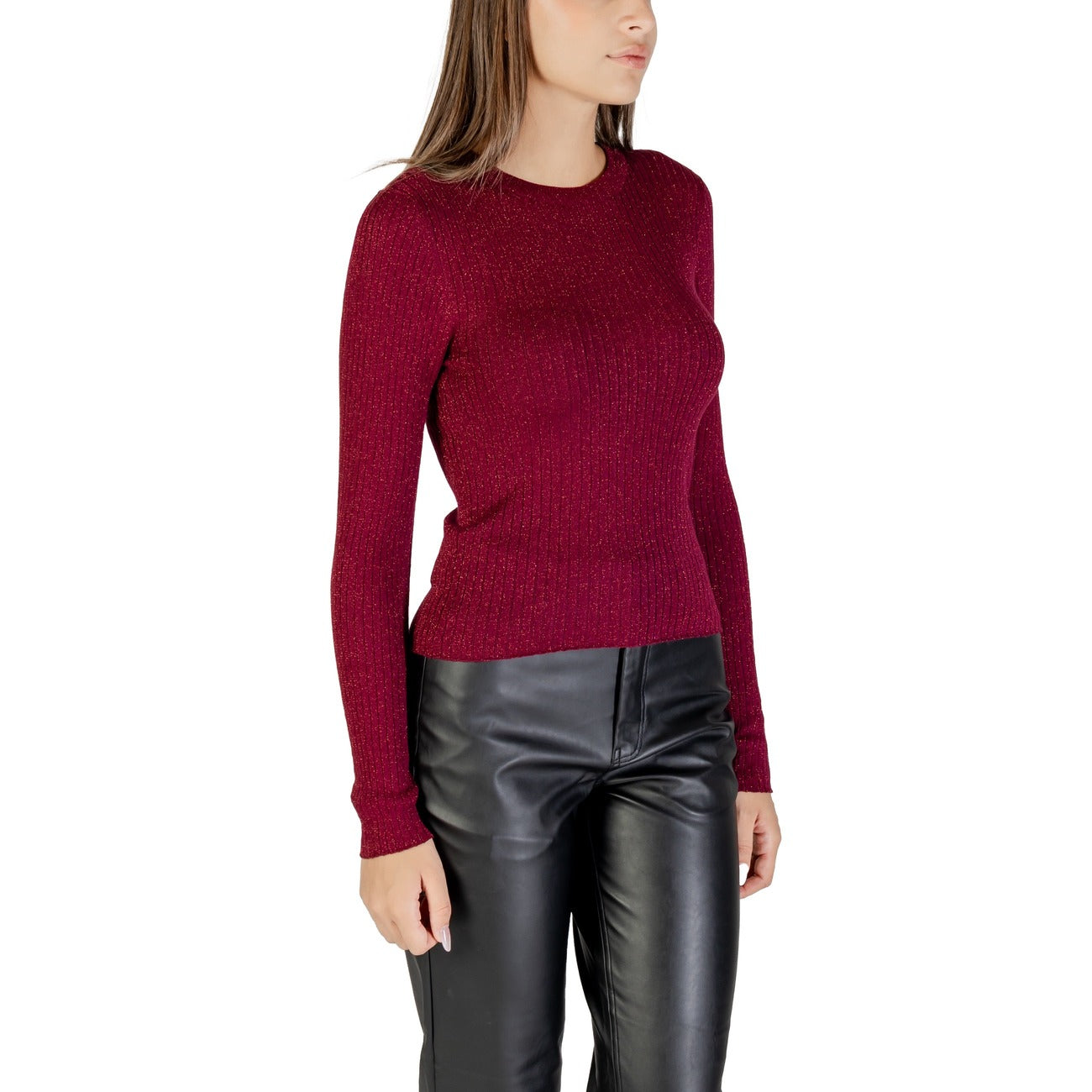 Jacqueline De Yong Maglia Donna Bordeaux Maniche Lunghe Scollo Tondo - Maglia Viscosa Sintetico