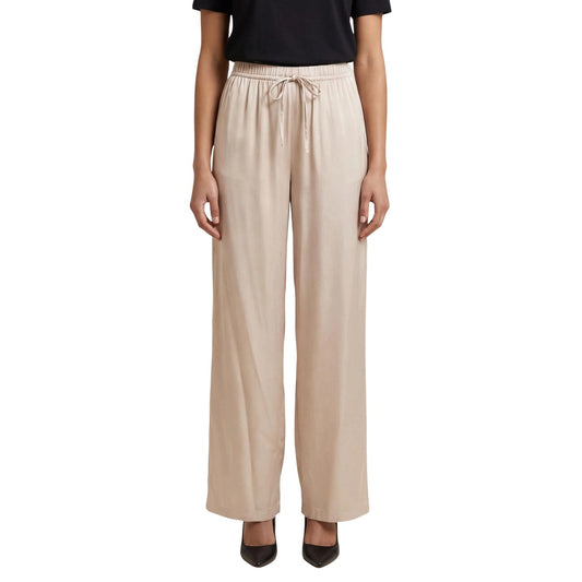 Pantaloni beige Only Onlzora Mika, vestibilità ampia con coulisse in vita e taglio dritto; tessuto leggero e sostenibile, stile casual-chic perfetto per ogni silhouette. Vista frontale