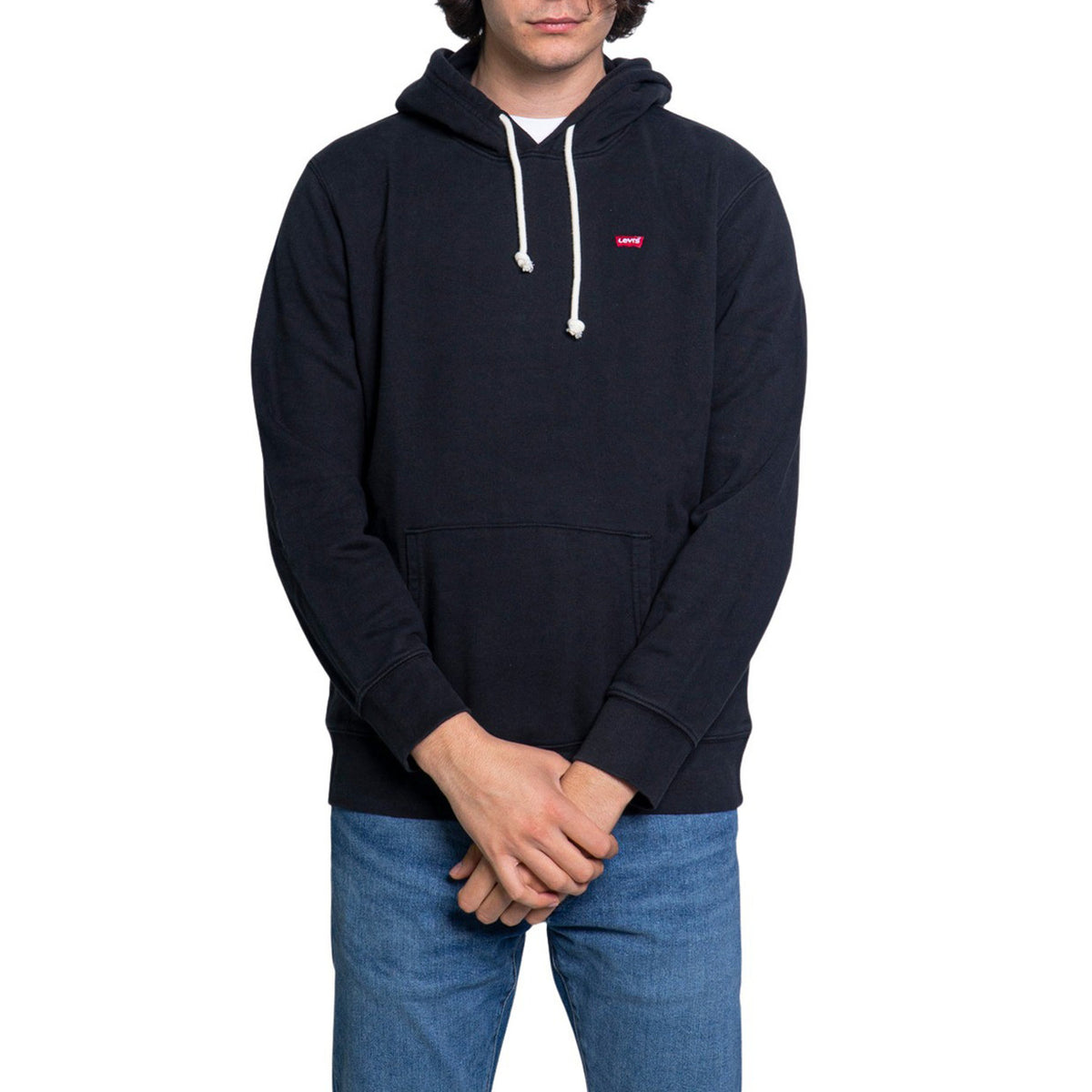 Felpa Levi's uomo nera con cappuccio New Original Hoodie. Felpa basic in morbida spugna di 100% cotone con tasca a marsupio frontale e piccolo logo Levi's sul petto, abbigliamento casual uomo autunno inverno.