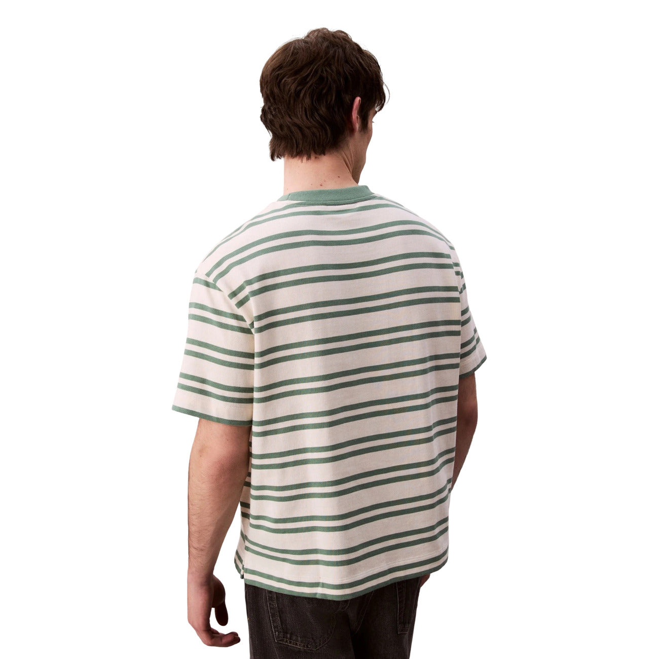 Calvin Klein Jeans T-Shirt Uomo Bianco Righe Manica Corta Scollo Tondo Cotone Elastan Autunno Inverno LV04RC235G