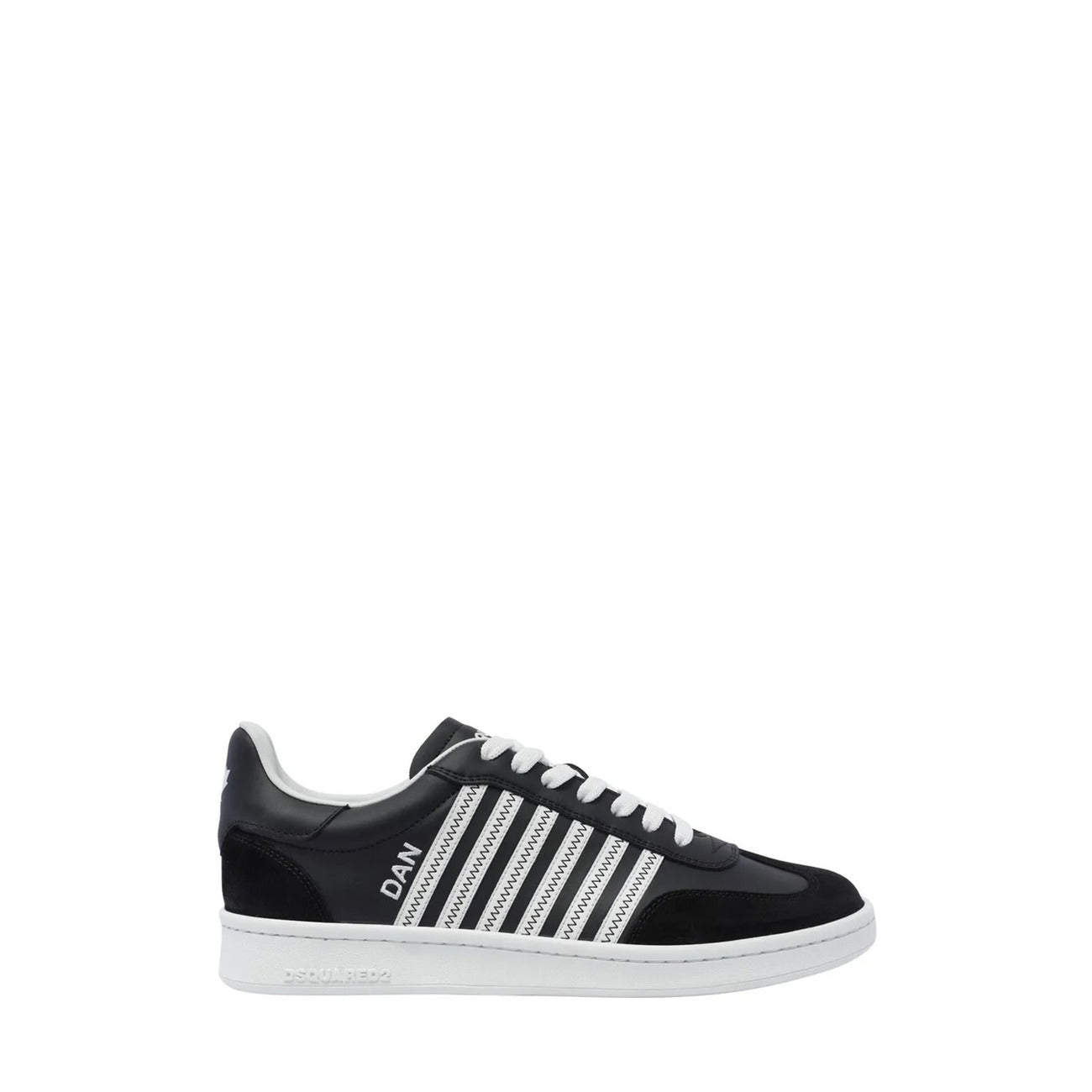Sneakers Dsquared BOXER uomo nere con lacci suola gomma 100% pelle - vista laterale
