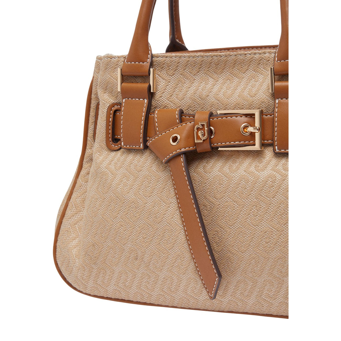 Borsa Liu Jo S Tote Monogram; 100% Poliestere con dettagli effetto pelle. Manici rigidi, cintura decorativa metallica, design semi-rigido. Borsa a mano elegante e spaziosa. Dettaglio 