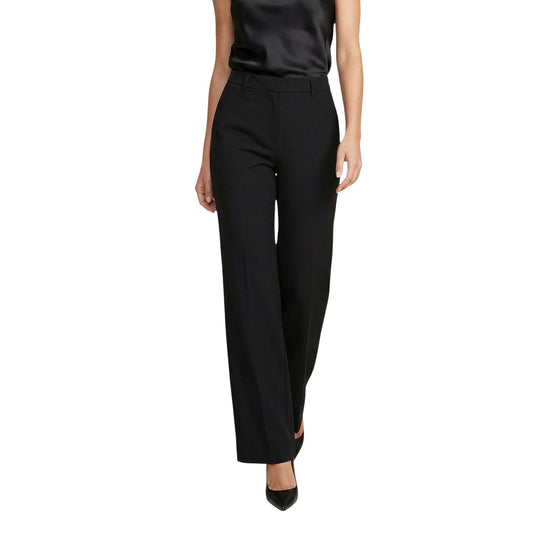 Pantalone I AM Gamba Dritta; 88% Poliestere, 12% Elastan. Colore Nero, piega stirata, chiusura zip/gancio. Pantaloni donna eleganti e antipiega, Made in Italy. Vista frontale 