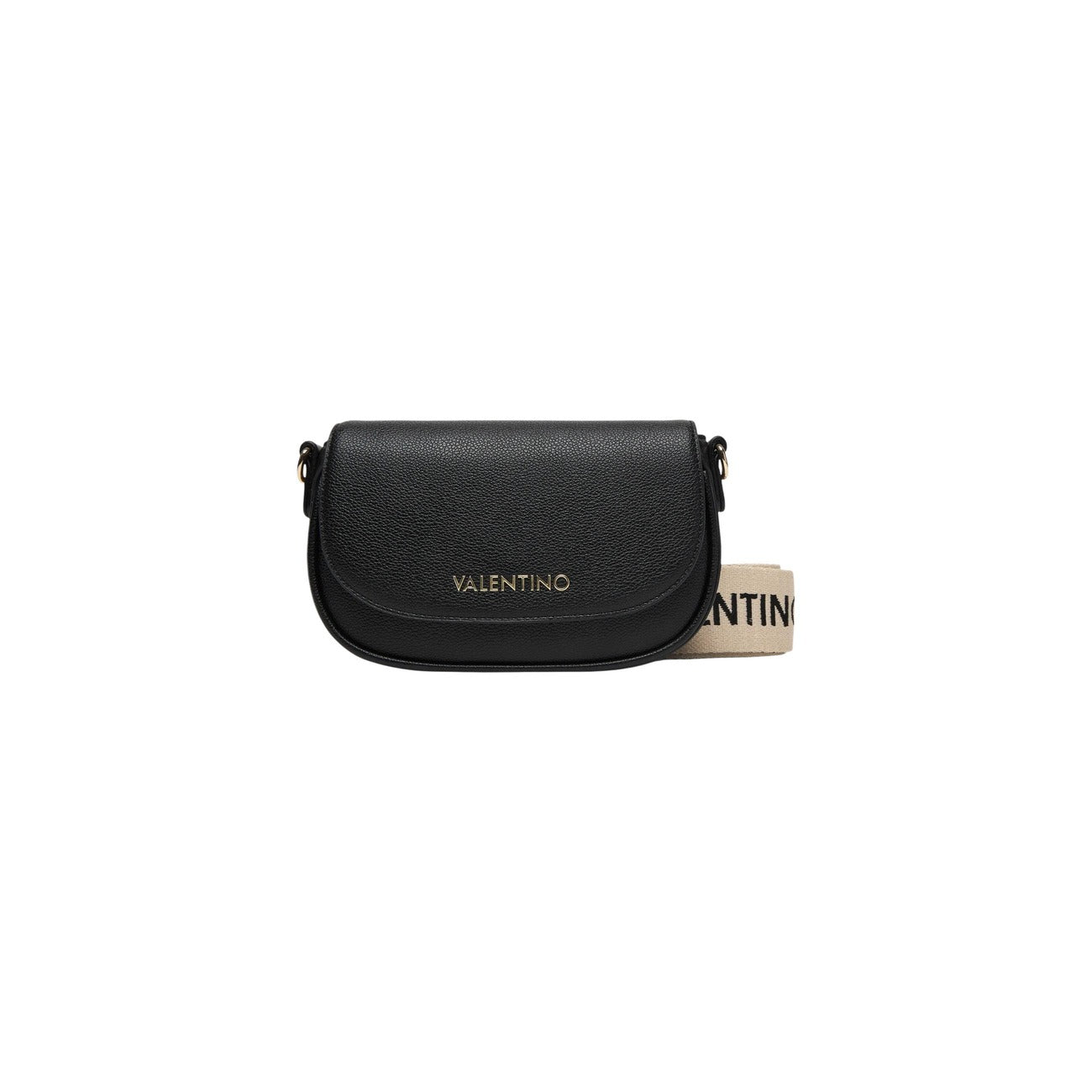 Borsa Piccola Nera Donna Valentino Bags Doris; Misure 7x14x6 cm. Tessuto 100% poliuretano martellato stile camera bag con chiusura a zip. Tracolla in nastro regolabile logata a contrasto, stile casual 4 stagioni. Vista frontale 