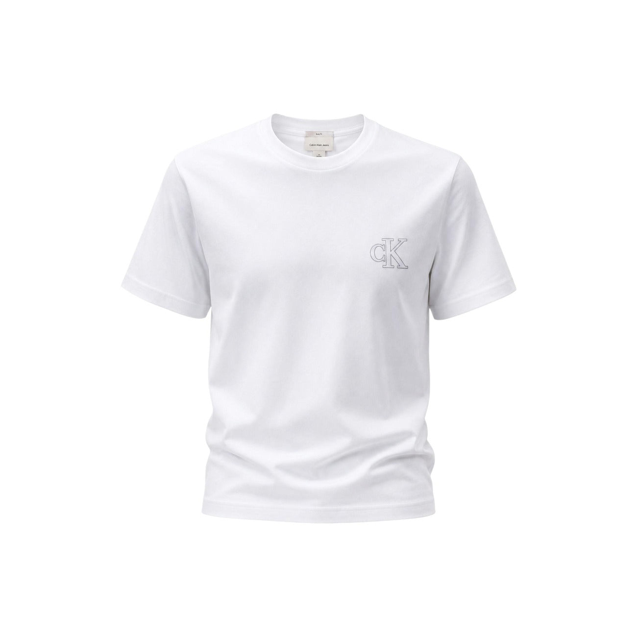 T-shirt Bianco Calvin Klein; Logo Goffrato in rilievo. 100% Jersey di Cotone. Vestibilità regolare, girocollo a costine, morbidezza premium. Stile minimalista e ricercato.  Frontale stesa 