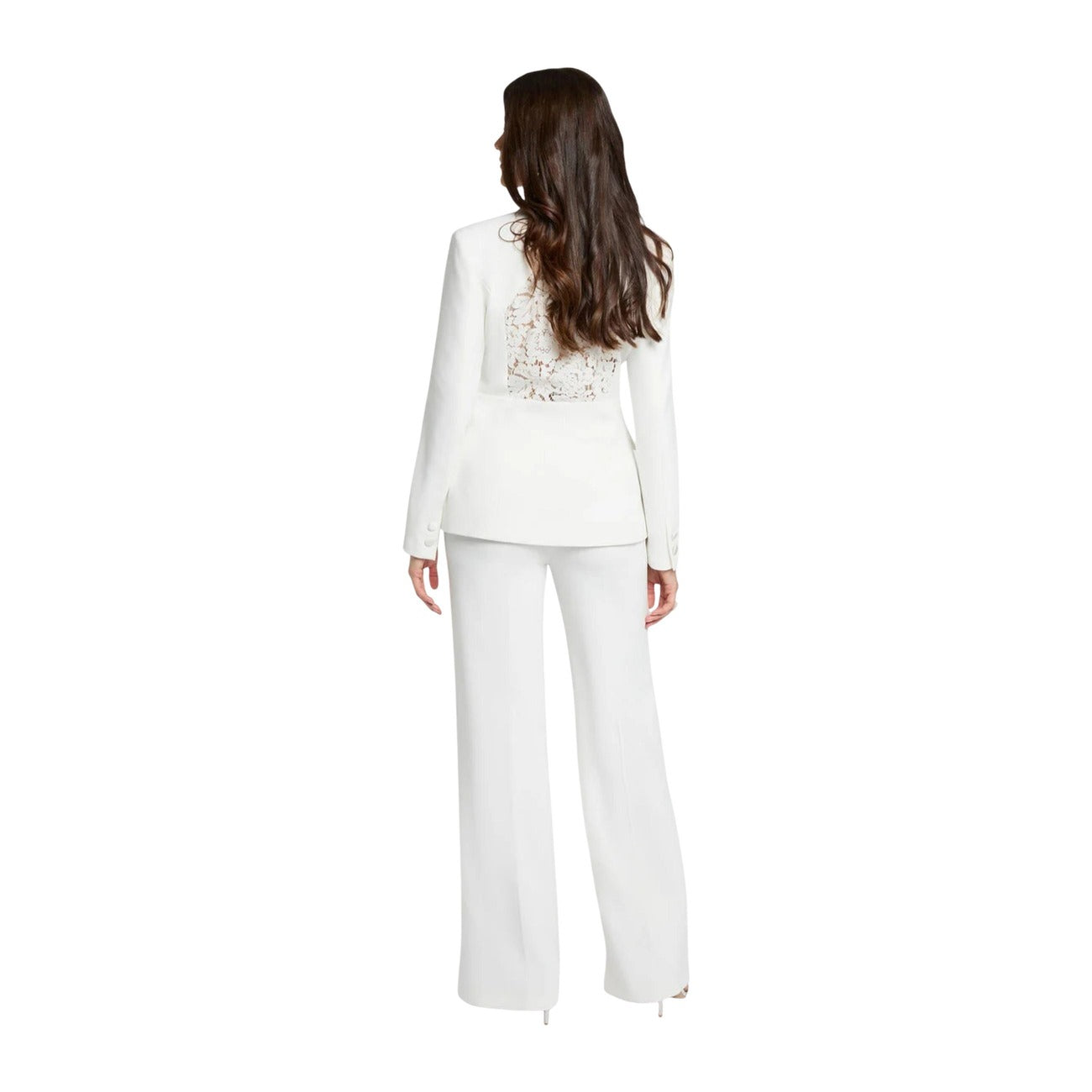 Pantaloni Bootcut Morgan De Toi; 77% Poliestere, 17% Viscosa, 6% Elastam. Vita alta, fondo a zampa, vestibilità stretch. Pantaloni donna modellanti e di tendenza per la PE26. Vista posteriore 