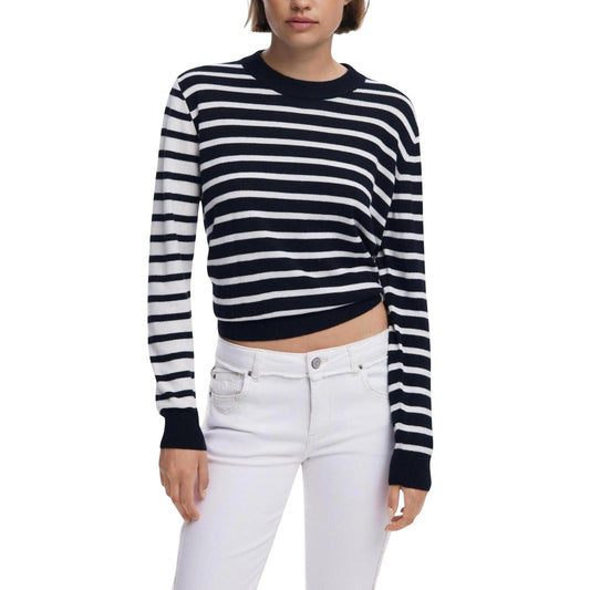 Desigual Maglia Donna Nera a Righe in 45% Poliestere 22% Lana 19% Acrilico 14% Poliammide a Manica Lunga Scollo Tondo 25WWJF08