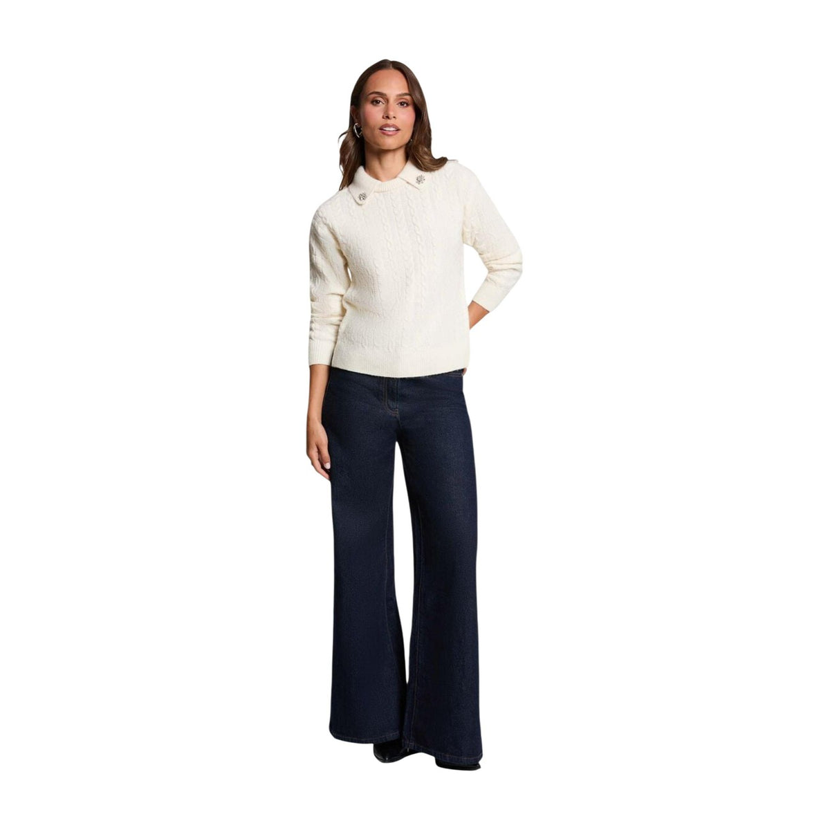 Maglione donna Morgan De Toi avorio – Maglia a trecce con colletto polo 262-MLOLY.