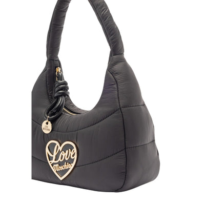 Love Moschino Borsa Donna Nera a Mano con Cerniera Tasca Interna - Borsa Nylon Poliuretano 28x23x12cm