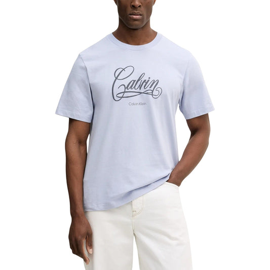 T-shirt CK Jeans Blu; 100% Cotone. Regular fit, logo stampato sul petto, scollatura tonda. Traspirante, leggera e versatile per outfit casual. Vista frontale 