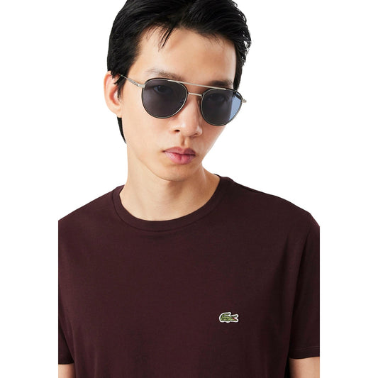 T-shirt bordeaux uomo Lacoste TH6709-00. Maglietta mezza manica in cotone Pima regular fit con logo coccodrillo.
