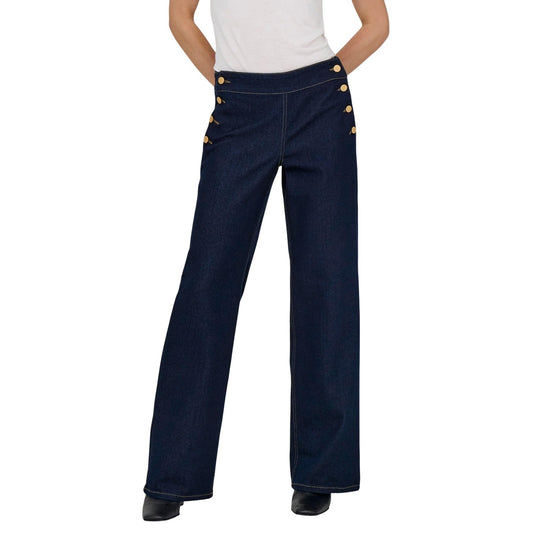 Jacqueline De Yong Jeans Donna Blu con Bottoni - Jeans Cotone Elastan Poliestere