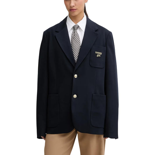 Tommy Hilfiger Jeans Giacca Donna Blu Bottoni Maniche Lunghe Scollo V Profondo Colletto Bavero Tasche Viscosa 66% Poliammide 30% Elastan 4% Primavera Estate DW0DW22495