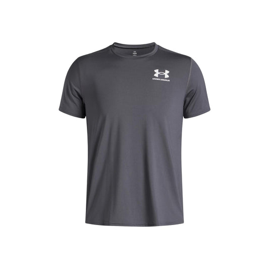 Under Armour Maglia HeatGear® Fitted; t-shirt tecnica traspirante ad asciugatura rapida, ideale per allenamenti intensi, corsa e palestra grazie alla struttura flessibile e leggera. Vista frontale stesa 