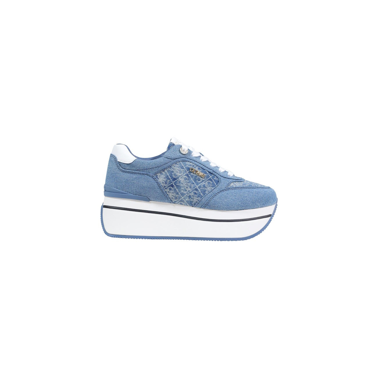 Sneakers Guess Camrio Runner; 96% Poliestere, 4% Poliuretano. Colore Blu, suola para 7 cm, logo 4G goffrato. Sneakers donna stringate con plateau esagerato, stagione PE26 Vista laterale 